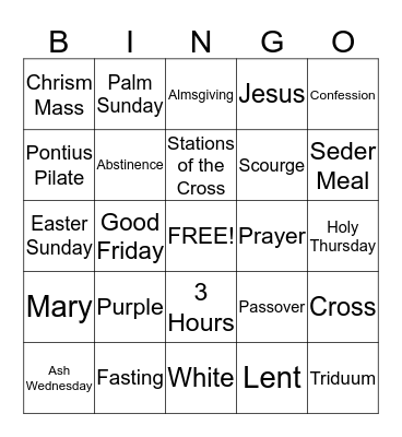 Lenten Bingo Card