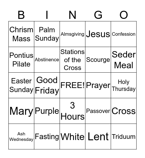 Lenten Bingo Card