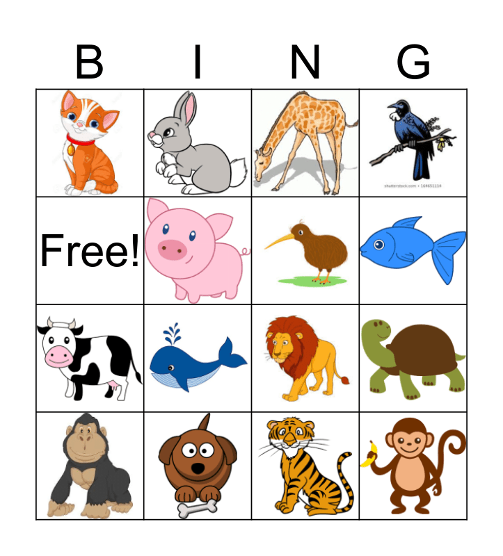 Animal Bingo Card