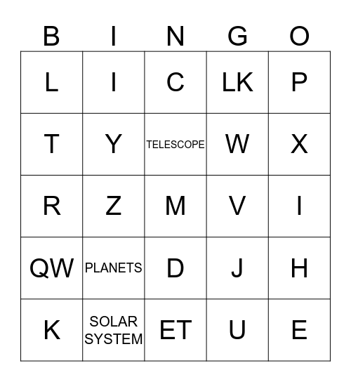 OUT OF THIS WORLD! Bingo Card