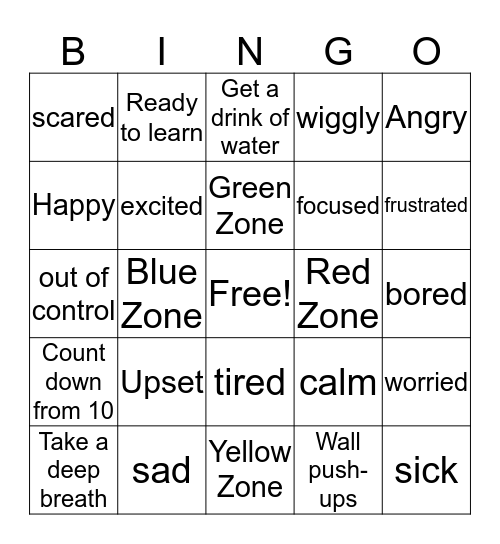 Zones Bingo Card