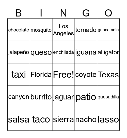 Ya Sabes Español Bingo Card