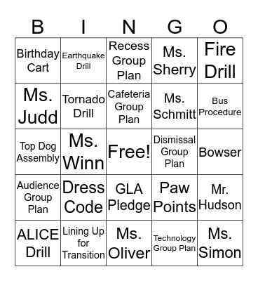 GLA BINGO Card