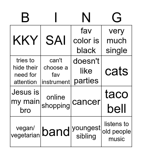 Rachel's Bingo Card