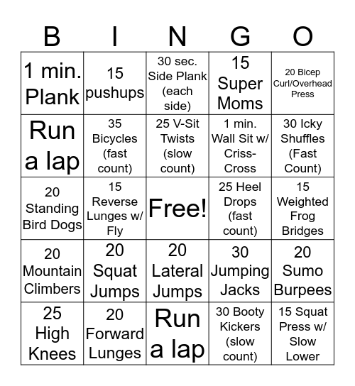 Body Back BINGO! Bingo Card