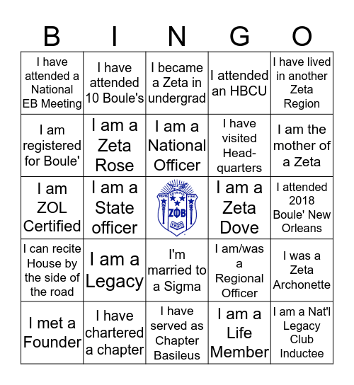 Zeta Phi Beta Sorority  Bingo Card