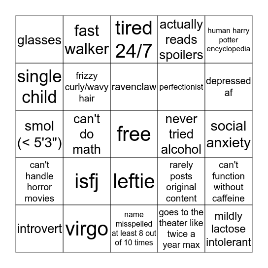 how similar are you to narglestudies Bingo Card