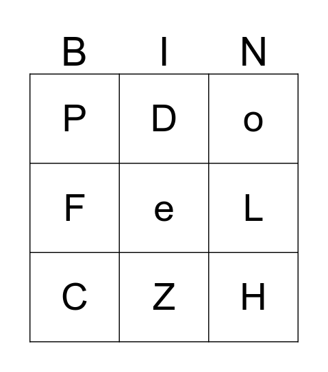 A - Z  Bingo Card