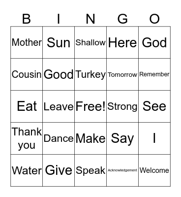 Yes'ąnechi Bingo Card