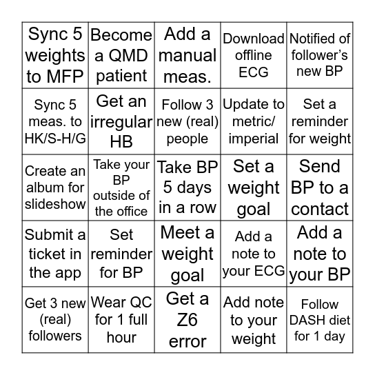 Qardio Support Bingo Card