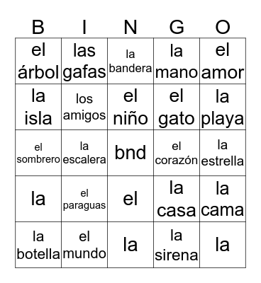 spanish bingo  Bingo Card