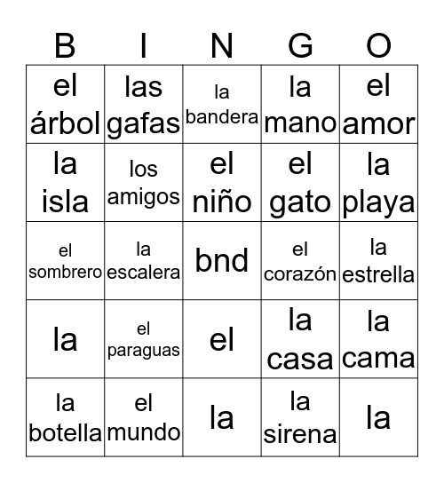 spanish bingo  Bingo Card