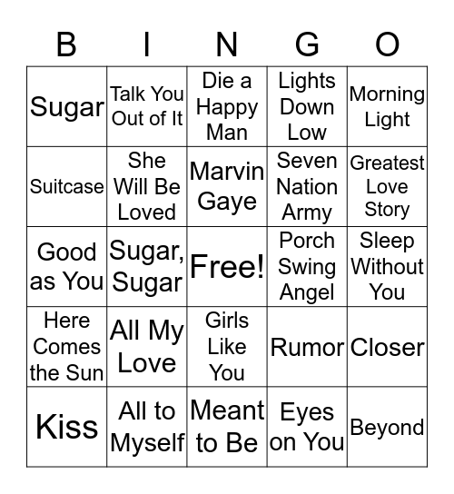 Summer's Favorite Playlist Bingo Card