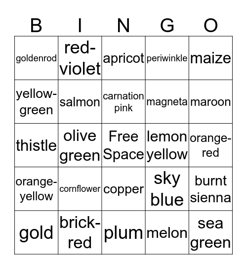 Color Bingo Card