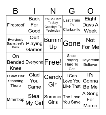 BOY BANDS Bingo Card