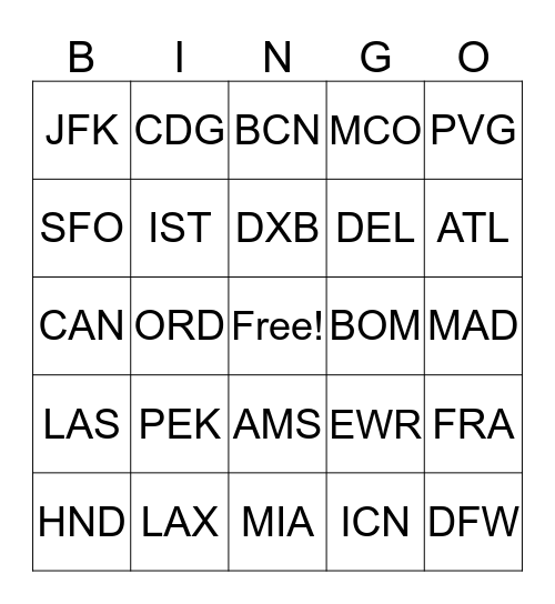 AIRPORT BINGO Card