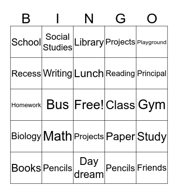 Back to school! Bingo Card