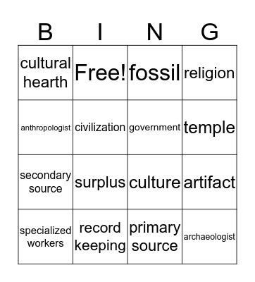Wyman - Origins of Civilization Bing! Bingo Card