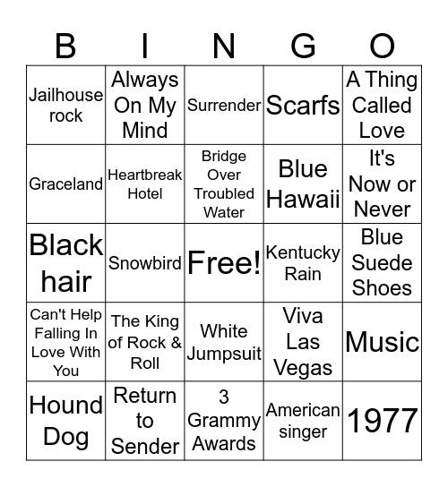 Elvis Bingo Card