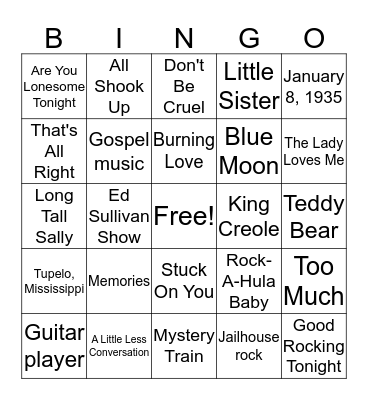 Elvis Bingo Card