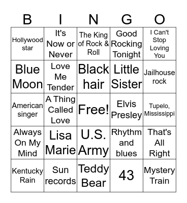 Elvis Bingo Card
