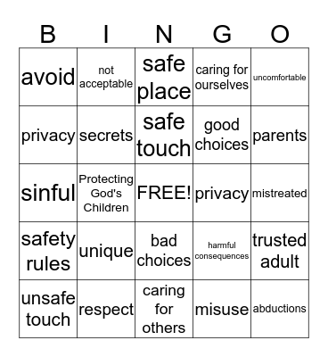 Protecting God's Children Bingo Card