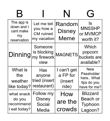 Disney Group Bingo Card