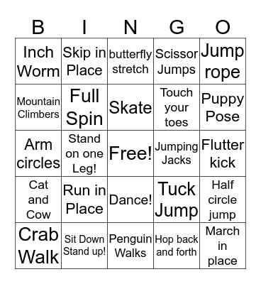 Let's Move Bingo! Bingo Card