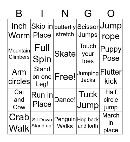 Let's Move Bingo! Bingo Card