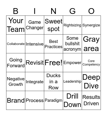 Corporate Lingo Bingo Card