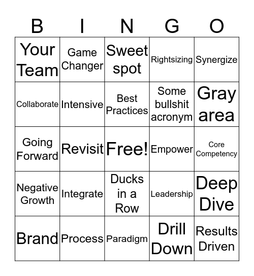 Corporate Lingo Bingo Card