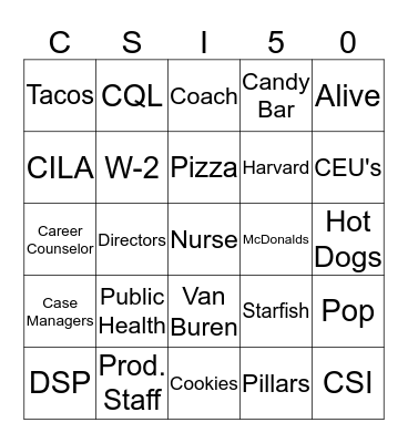 Cornerstone 50 Anniversary Bingo Card