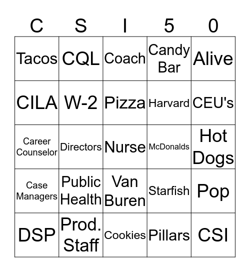 Cornerstone 50 Anniversary Bingo Card