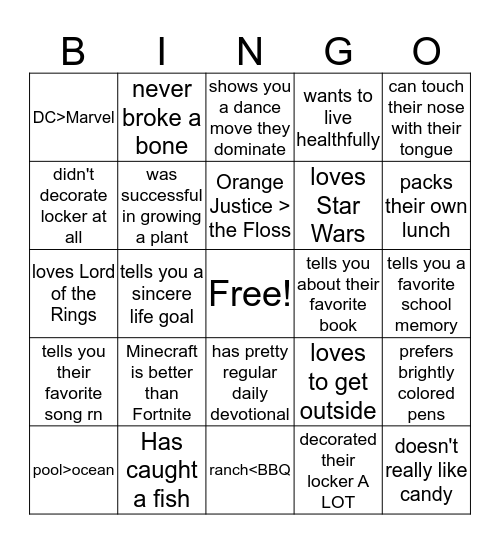 Get to Know You Bingo Card