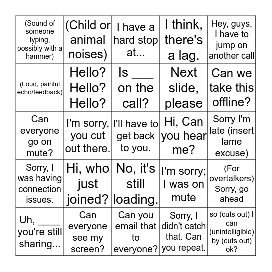 Conference Call Bingo Card