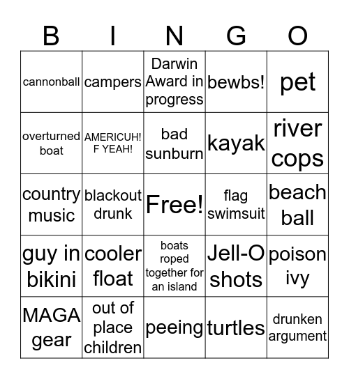 Float Trip Bingo Card