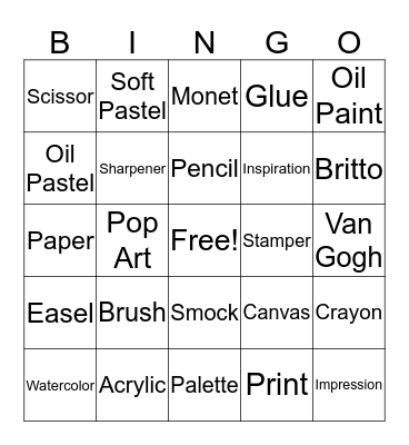 ART ROOM BINGO! Bingo Card