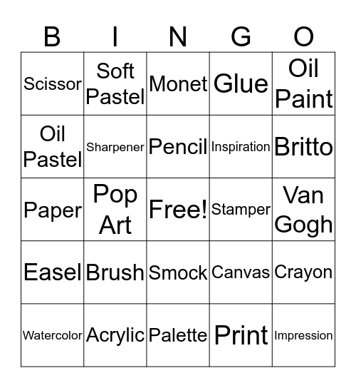 ART ROOM BINGO! Bingo Card