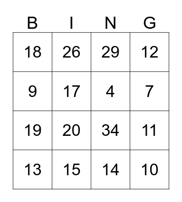 test Bingo Card