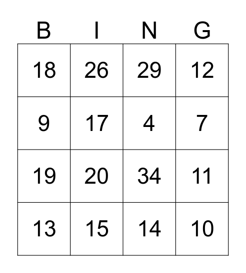 test Bingo Card