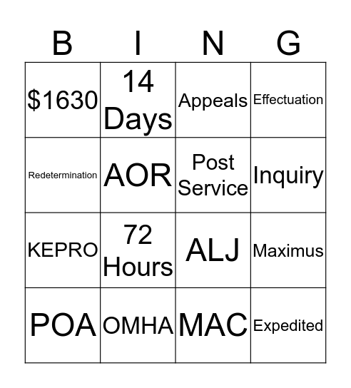 Appeals! Bingo Card