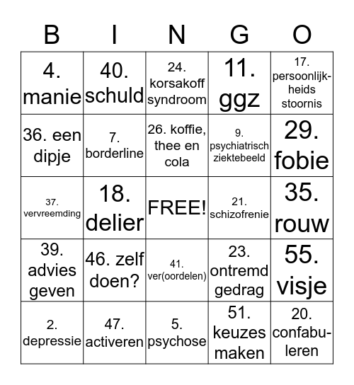 Dagcentrum psychogeriatrie Bingo Card
