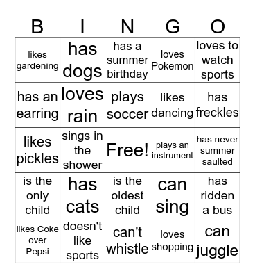 FIRST DAY!!! Bingo Card