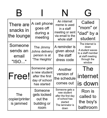 Welcome Back BINGO fall 2019 Bingo Card