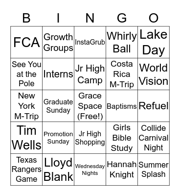 Collide Bingo Card