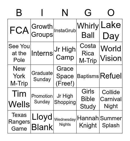 Collide Bingo Card