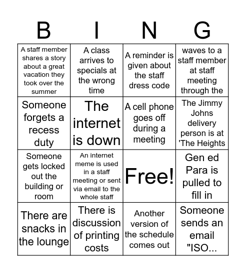 Welcome Back BINGO fall 2019 Bingo Card