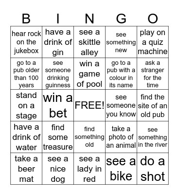 Pub Crawl Bingo Card