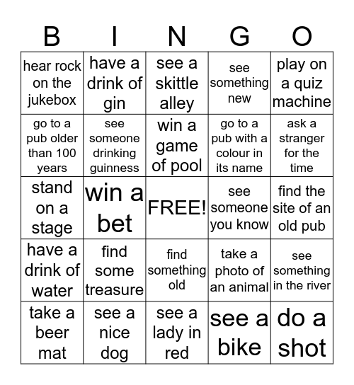 Pub Crawl Bingo Card