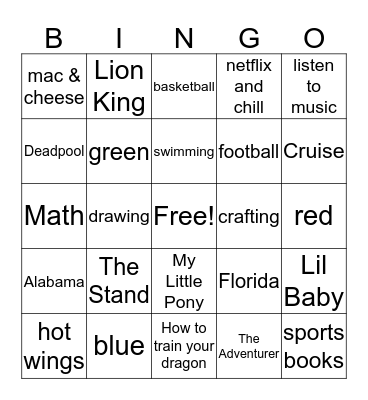 Classroom Favorites Bingo Card